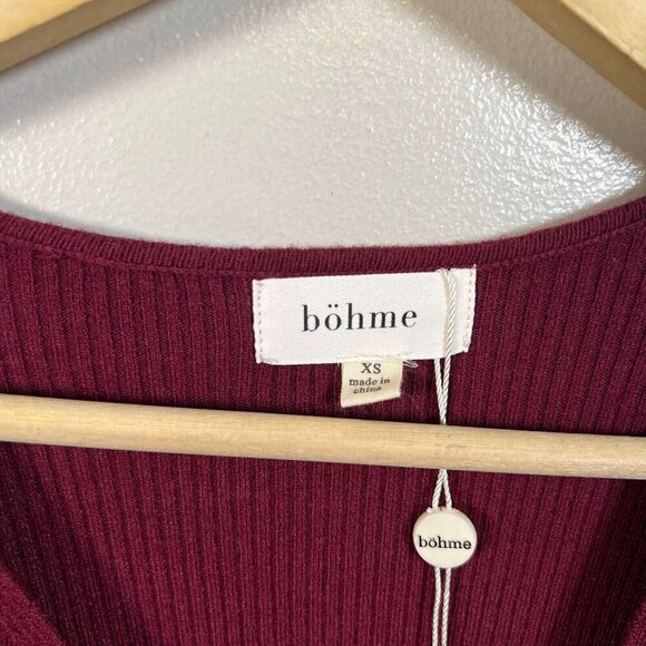 Bohme Ledger Sweater Dress Size XS Burgundy Midi Bodycon Tie Waist Ribbed - Picture 4 of 12